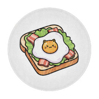 Cute Kawaii Cat Fried Egg on Toast Illustration カッティングボード