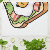 Cute Kawaii Cat Fried Egg on Toast Illustration キッチンタオル (折り畳み)