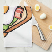 Cute Kawaii Cat Fried Egg on Toast Illustration キッチンタオル (四つ折り)