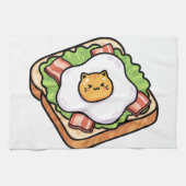 Cute Kawaii Cat Fried Egg on Toast Illustration キッチンタオル (横)