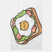 Cute Kawaii Cat Fried Egg on Toast Illustration キッチンタオル (縦)