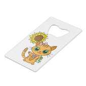 Cute Kawaii Cat Holding Flower クレジットカード栓抜き (裏面アングル)