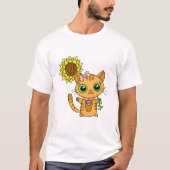 Cute Kawaii Cat Holding Flower Tシャツ (正面)
