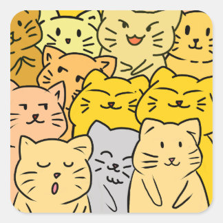 Cute Kawaii Cat Illustration Stickers スクエアシール