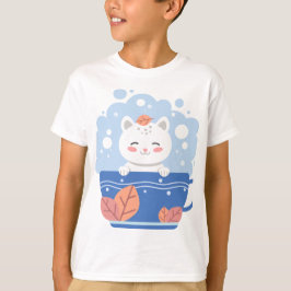 Cute Kawaii Cat in a Blue Teacup Boys' T-Shirt Tシャツ
