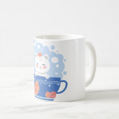 Cute Kawaii Cat in a Blue Teacup Coffee Mug コーヒーマグカップ (正面右)