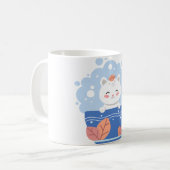 Cute Kawaii Cat in a Blue Teacup Coffee Mug コーヒーマグカップ (正面左)