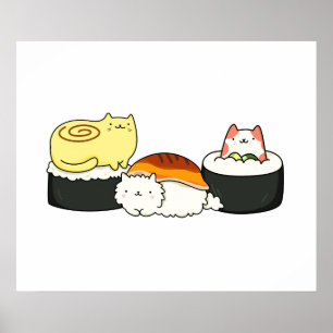 Cute Kawaii Cat-lifornia Sushi Roll ポスター