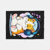 Cute Kawaii Cat Neko Funny Music Kitten Lover K-p  フリースブランケット (正面(横))