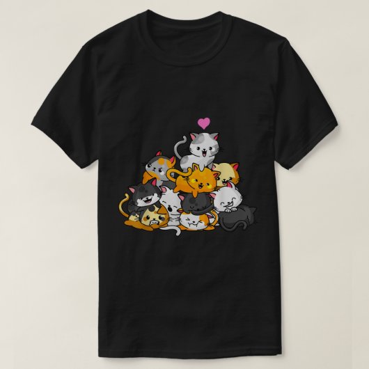 Cute Kawaii Cat Pile Cartoon Design Tシャツ (デザイン正面)