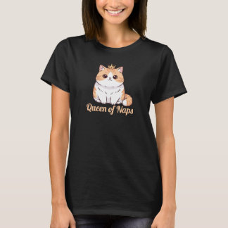 Cute Kawaii Cat Queen of Naps Chubby Crown Cat Tシャツ