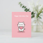 Cute Kawaii Cat with Heart Valentine`s Day Card  ポストカード (スタンド正面)