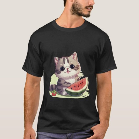 Cute Kawaii Cat with Watermelon Summer Art ✨🐾🍉 Tシャツ (正面)