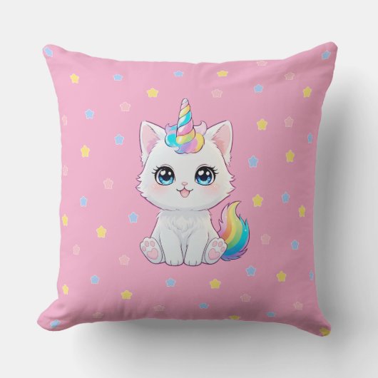 Cute Kawaii Caticorn Throw Pillow クッション (正面)