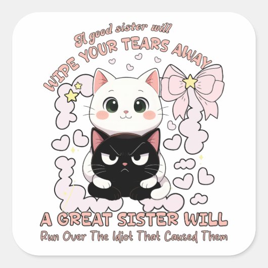 Cute Kawaii cats スクエアシール (正面)