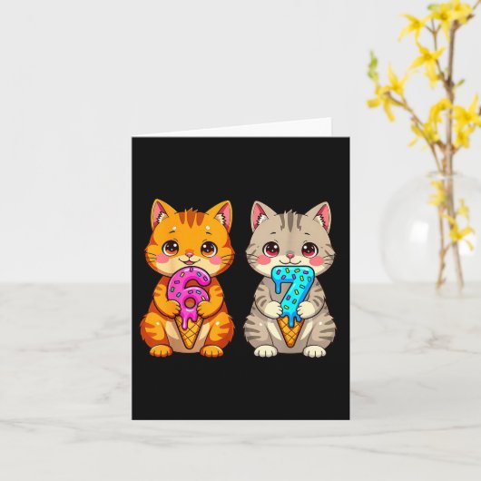 Cute Kawaii Cats Neko 67 Drip Meme Funny Six Seven カード (黄色い花)