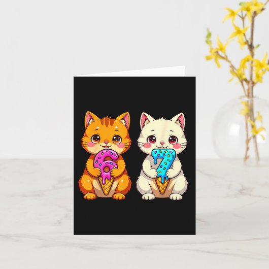 Cute Kawaii Cats Neko 67 Drip Meme Funny Six Seven カード (黄色い花)