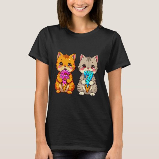 Cute Kawaii Cats Neko 67 Drip Meme Funny Six Seven Tシャツ (正面)