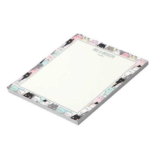 Cute Kawaii Cats Pattern Personalize Name ノートパッド (回転)
