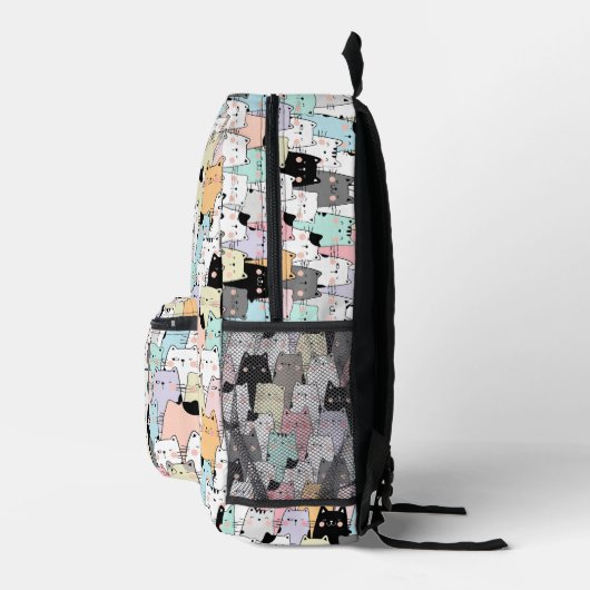 Cute Kawaii Cats Pattern Personalize Name プリントバックパック (右)
