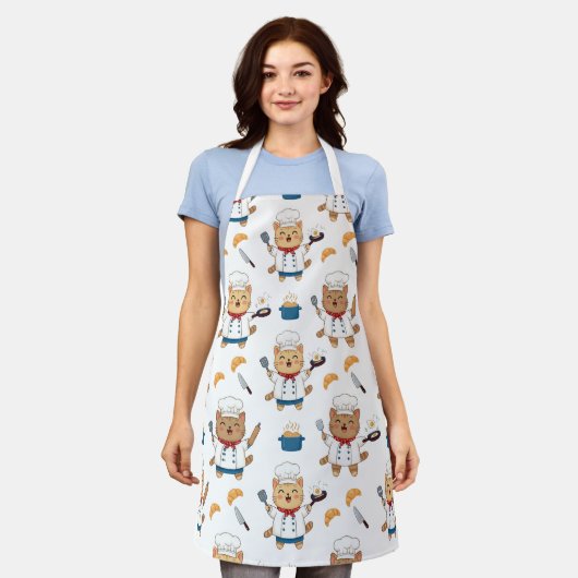 Cute Kawaii Chef Cat Apron – Funny Cooking Cat  エプロン (着用した状態)