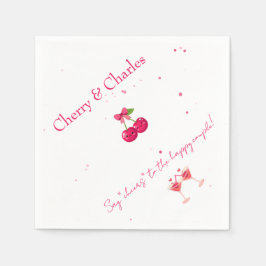 Cute Kawaii Cherry Couple Pink & Red Wedding  スタンダードカクテルナプキン
