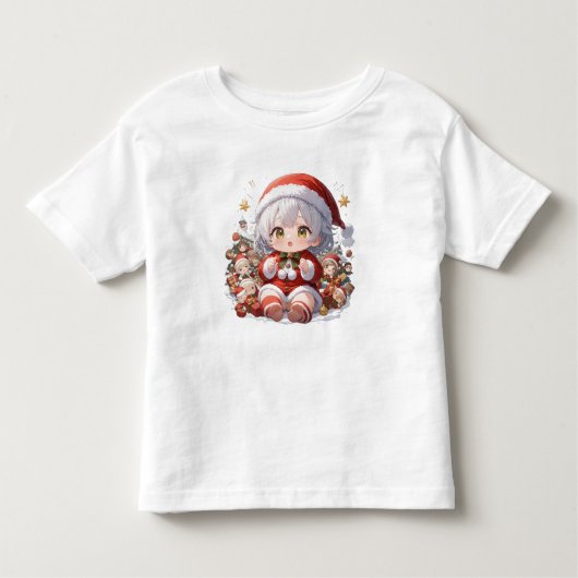 Cute Kawaii Chibi Anime Girl Toddler Christmas トドラーTシャツ (正面)