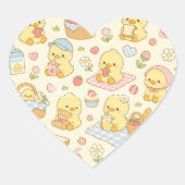 Cute Kawaii Chick Picnic Pattern | Pastel Spring ハートシール (正面)