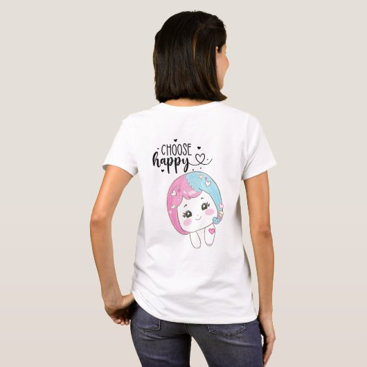 Cute Kawaii “Choose Happy”  – Adorable Posi Tシャツ (裏面フル)