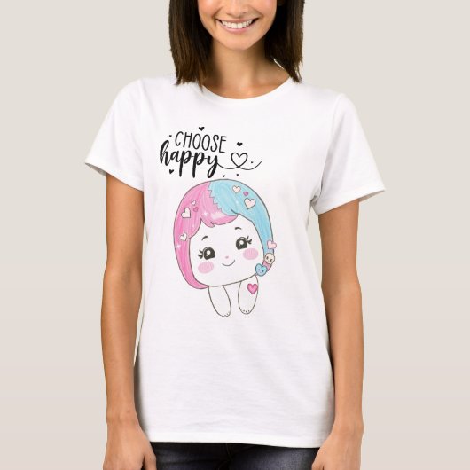 Cute Kawaii “Choose Happy”  – Adorable Posi Tシャツ (正面)