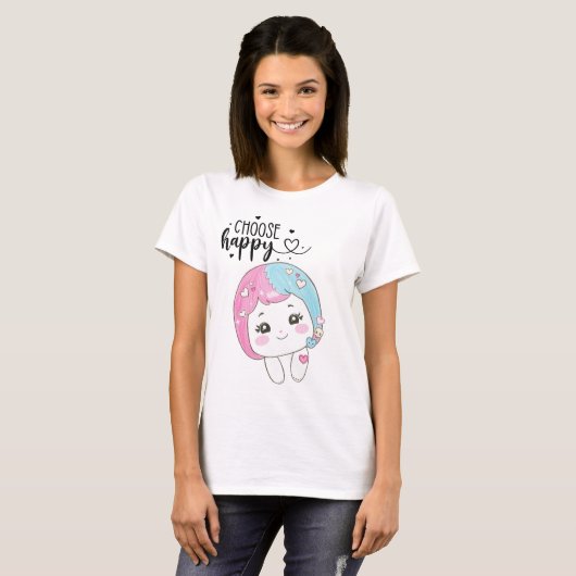 Cute Kawaii “Choose Happy”  – Adorable Posi Tシャツ (正面フル)