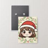 Cute Kawaii Christmas Anime Girl Button  缶バッジ (正面/裏面)