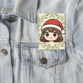 Cute Kawaii Christmas Anime Girl Button  缶バッジ (インサイチュ)
