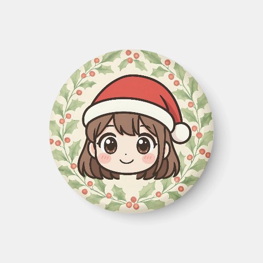 Cute Kawaii Christmas Anime Girl magnet マグネット (正面)