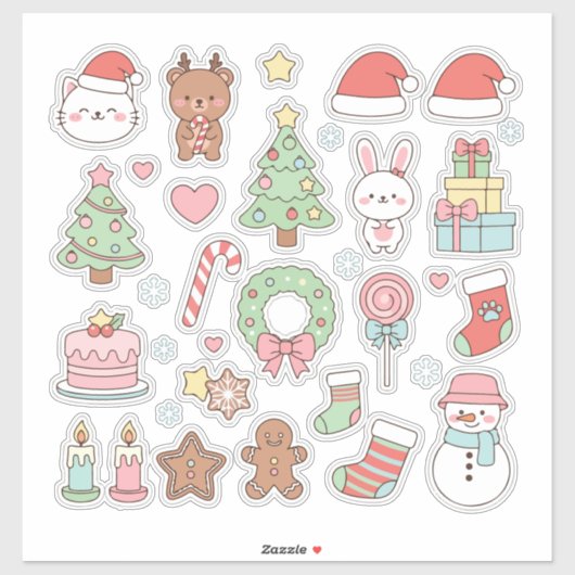 Cute Kawaii Christmas Collection: Pastel Animals シール (シート)