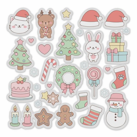 Cute Kawaii Christmas Collection: Pastel Animals シール (正面)
