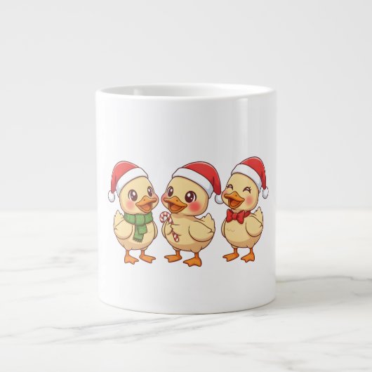 Cute Kawaii Christmas Ducks | Festive Holiday ジャンボコーヒーマグカップ (正面)