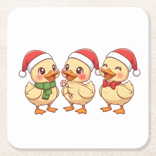 Cute Kawaii Christmas Ducks | Festive Holiday スクエアペーパーコースター (正面)