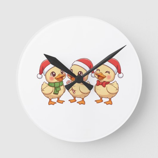 Cute Kawaii Christmas Ducks | Festive Holiday ラウンド壁時計 (正面)