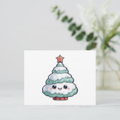 Cute Kawaii Christmas Tree Illustration シーズンポストカード (スタンド正面)