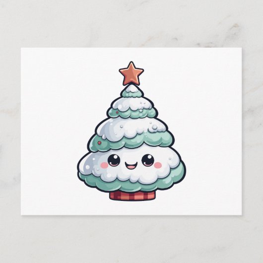 Cute Kawaii Christmas Tree Illustration シーズンポストカード (正面)