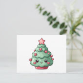 Cute Kawaii Christmas Tree with Smiling Face シーズンポストカード (スタンド正面)
