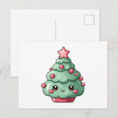 Cute Kawaii Christmas Tree with Smiling Face シーズンポストカード (正面/裏面)