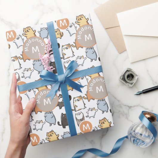 Cute Kawaii Chubby Cartoon Cat Seamless Pattern Ar ラッピングペーパー (ギフト)