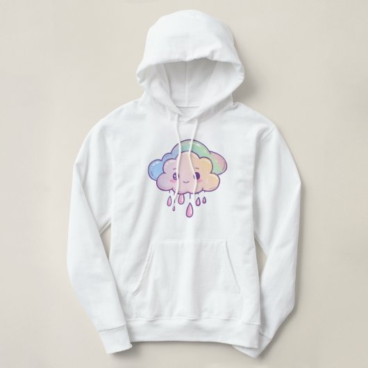Cute Kawaii Cloud with Rainbow Colors and Raindrop パーカ (デザイン正面)