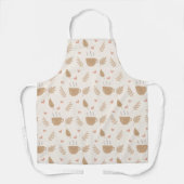 Cute Kawaii Coffee and Leaves Autumn Pattern エプロン (正面)