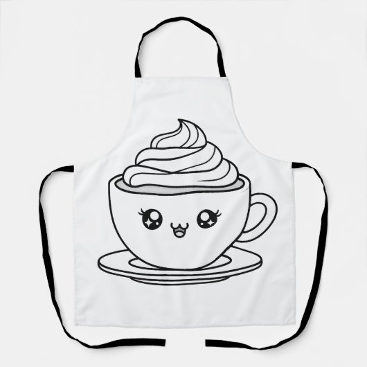 Cute Kawaii Coffee Cup Illustration エプロン (正面)