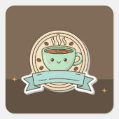 Cute Kawaii Coffee Cup Logo Design - Editable Past スクエアシール (正面)
