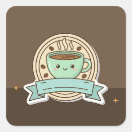 Cute Kawaii Coffee Cup Logo Design - Editable Past スクエアシール