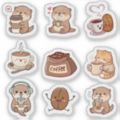 Cute Kawaii Coffee Otter Sticker Sheet シール (正面)